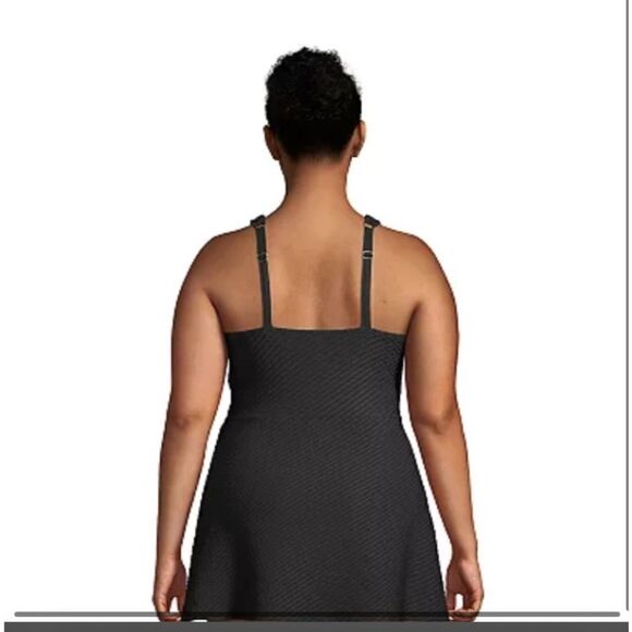 Lands’ End Plus Size textured O ring swim dress soft cup adjustable straps 2X - Picture 7 of 8